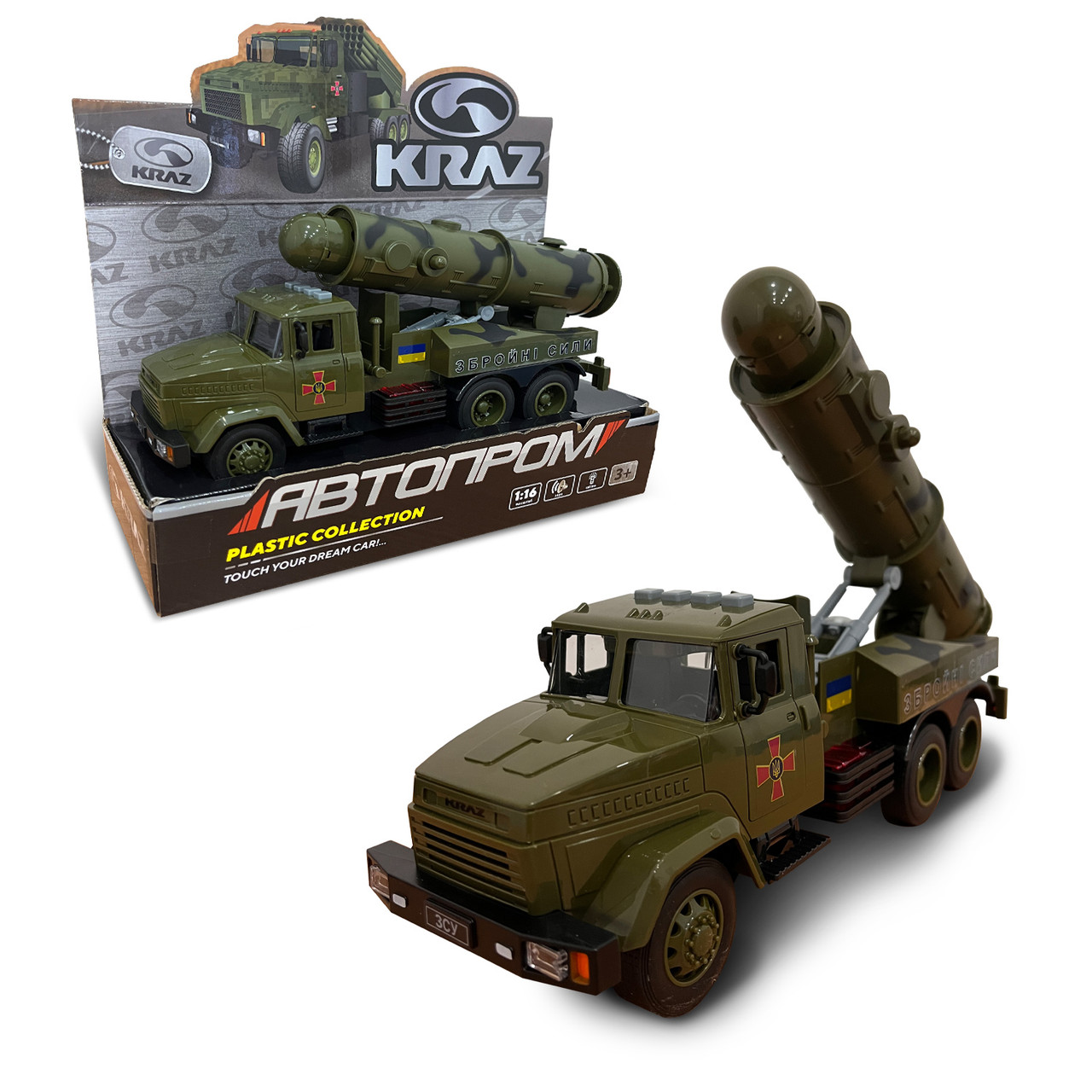 Машинка Краз, Військова техніка Автопром, пластик, 1:16, батар.світло , звук, відкриваються двері, кор. 31*12*8см (KR-2202-02), фото 1