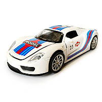 Машинка металева дитяча Porsche, Порше, білий з синім, світло, звук,інерція,відкриваються двері, капот, 1:32, 15*7*6см, (68791), фото 2