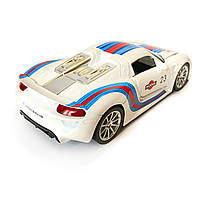 Машинка металева дитяча Porsche, Порше, білий з синім, світло, звук,інерція,відкриваються двері, капот, 1:32, 15*7*6см, (68791), фото 4