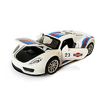 Машинка металева дитяча Porsche, Порше, білий з синім, світло, звук,інерція,відкриваються двері, капот, 1:32, 15*7*6см, (68791), фото 5