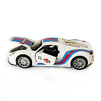 Машинка металева дитяча Porsche, Порше, білий з синім, світло, звук,інерція,відкриваються двері, капот, 1:32, 15*7*6см, (68791), фото 6