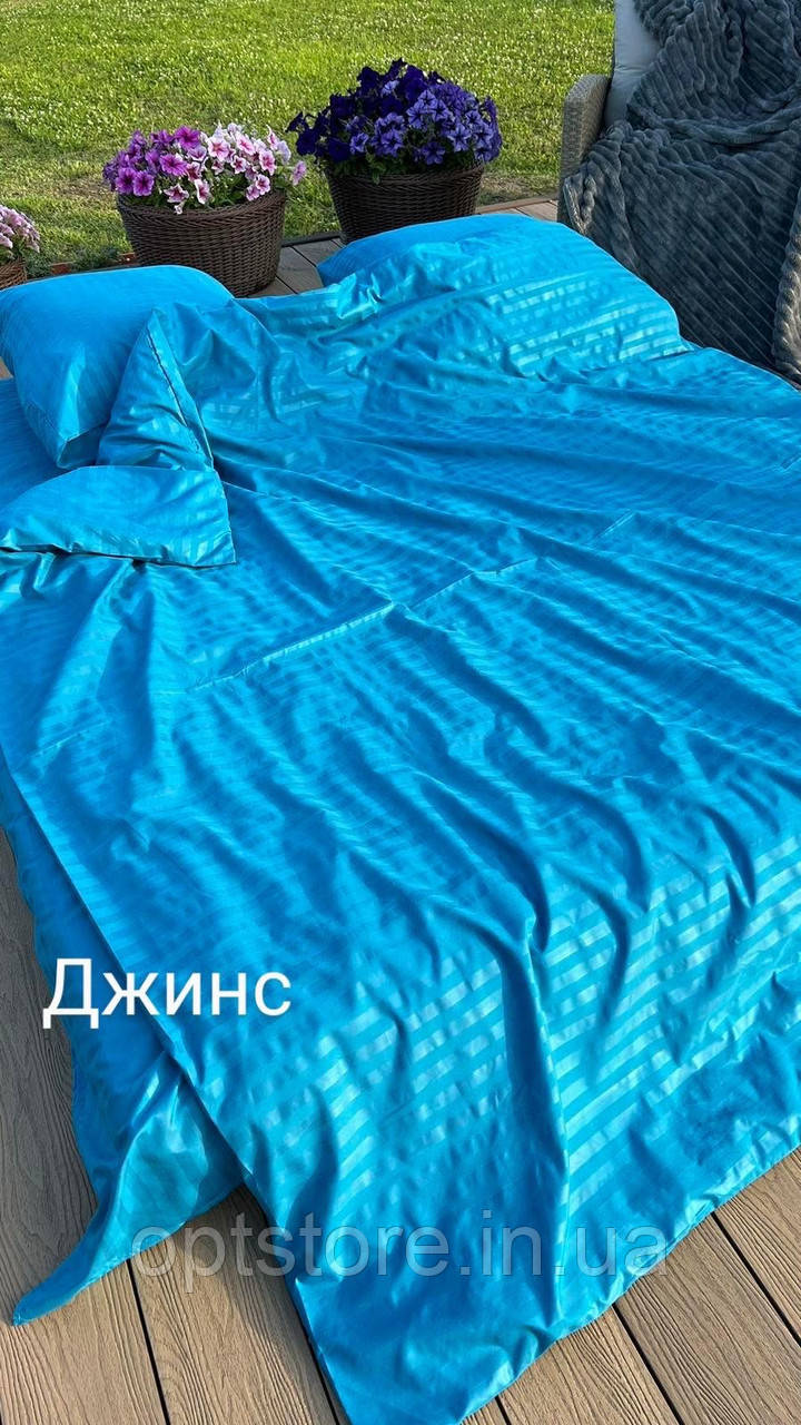 "джинс" двоспальна постільна білизна тканина мікрострайп сатин
