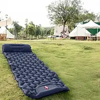 Каремат надувной с подушкой 220 см х 56 х 6 см / Туристический надувной матрас / Надувной каремат в палатку Чёрный
