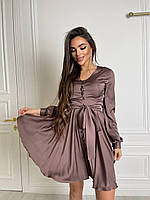 Женское шелковое мини платье на пуговицах с поясом в комплекте Sman8627