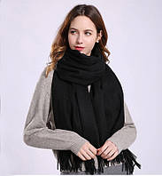 Кашемировый шарф натуральный женский теплый 200*68 см с бахромой Черный