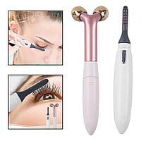 Массажер для Лица 3D и Щипцы для Завивки Ресниц 2 в 1 Eyelash Curler