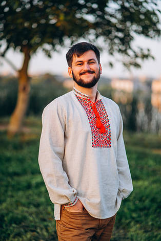 Вишиванка чоловіча "Коловорот" з льону-меланж, фото 3