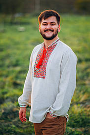 Вишиванка чоловіча "Коловорот" з льону бежевого кольору