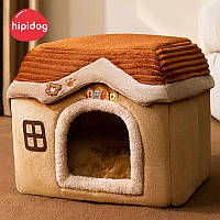 Домик(лежанка) для котов и маленьких собак с мягкой подушкой коричневый мишка