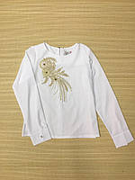 Ніжна блузка із золотою вишивкою для дівчинки довгий рукав код 0244