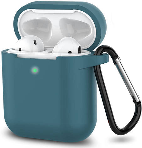 Чохол з Soft-Touch і мікрофіброю для Airpods / Airpods 2 + карабін - Pine Green, фото 1
