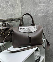 Женская сумка саквояж вместительная стильная на широком ремне капуччино кожзам