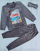 Пижама детская велюровая Рисунок для девочки размер 4-7 лет,цвет серый