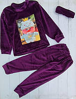 Детская велюровая пижама для девочки Рисунок размер 4-7 лет,цвет бордовый