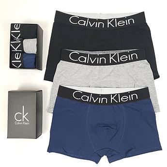 Чоловічі труси боксери 3шт Calvin Klein. Спідня білизна набір в коробці Кельвін Кляйн. Труси бавовняні комплект