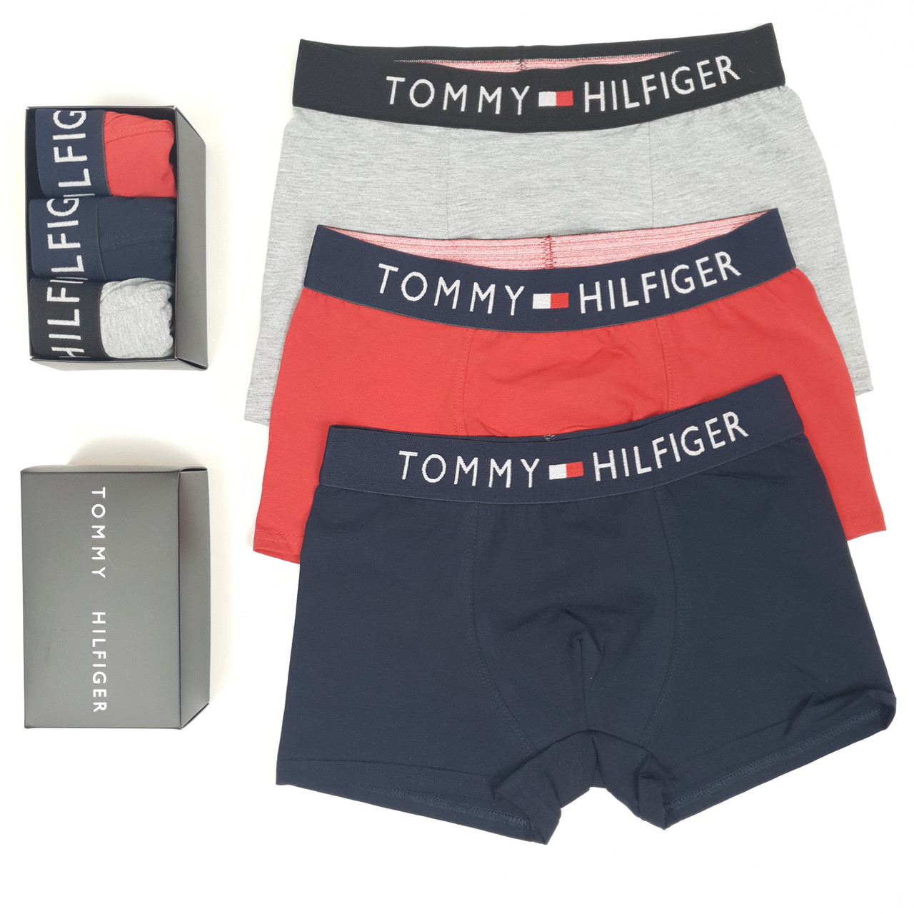 Спідня білизна для чоловіків набір 3шт Tommy Hilfiger. Чоловічі труси боксери набір Томмі Хілфігер. Набір трусів