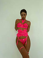 Рожевий сексуальний мереживний жіночий комплект спідньої білизни Xl