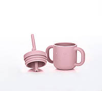 Детская силиконовая чашка FreeOn с ручками и соломинкой розовая
