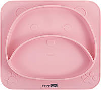 Детская силиконовая тарелка FreeON Bear, розовая
