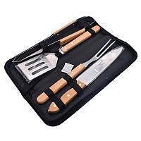 Набор инструментов для барбекю 4в1 + Чехол / Приборы для гриля (лопатка, щипцы, вилка, нож)