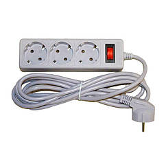 Сетевой фильтр 3 гнезда с заземлением, 3 м Серый