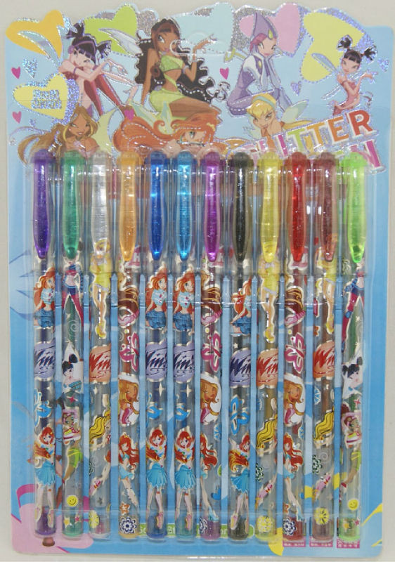 Набір ручок гелевих із блискітками Вінкс 12 кольорів PVC "JO" 8017-12W