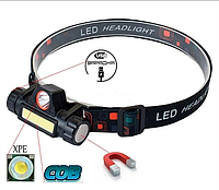 Фонарь налобный HeadLight светодиодный аккумуляторный с магнитом microUSB Черный (WX8101)