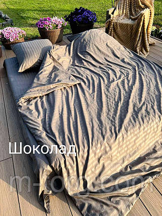 "шоколад" полуторний комплект постільної білизни тканина мікрострайп сатин, фото 2