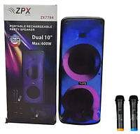 Музыкальная колонка большая, 300W с Bluetooth на аккумуляторе c 2-ма радиомикрофонами ZPX-7784
