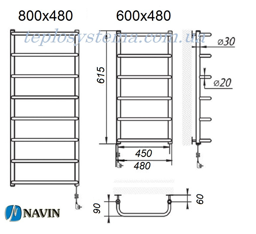 Полотенцесушитель электрический NAVIN Симфония 480 х 600 (без терморегулятора) - фото 4 - id-p333215066