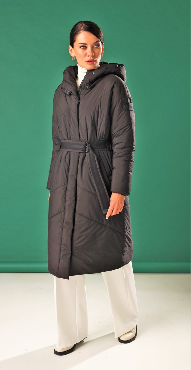 Пальто-пуховик жіночий з капюшоном довгий зимовий чорний Marshal Wolf MKMM-58