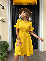 Женское приталенное платье до колена, желтое