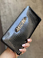 Клатч лаковый черный женский барсетка портмоне кошелек-органайзер