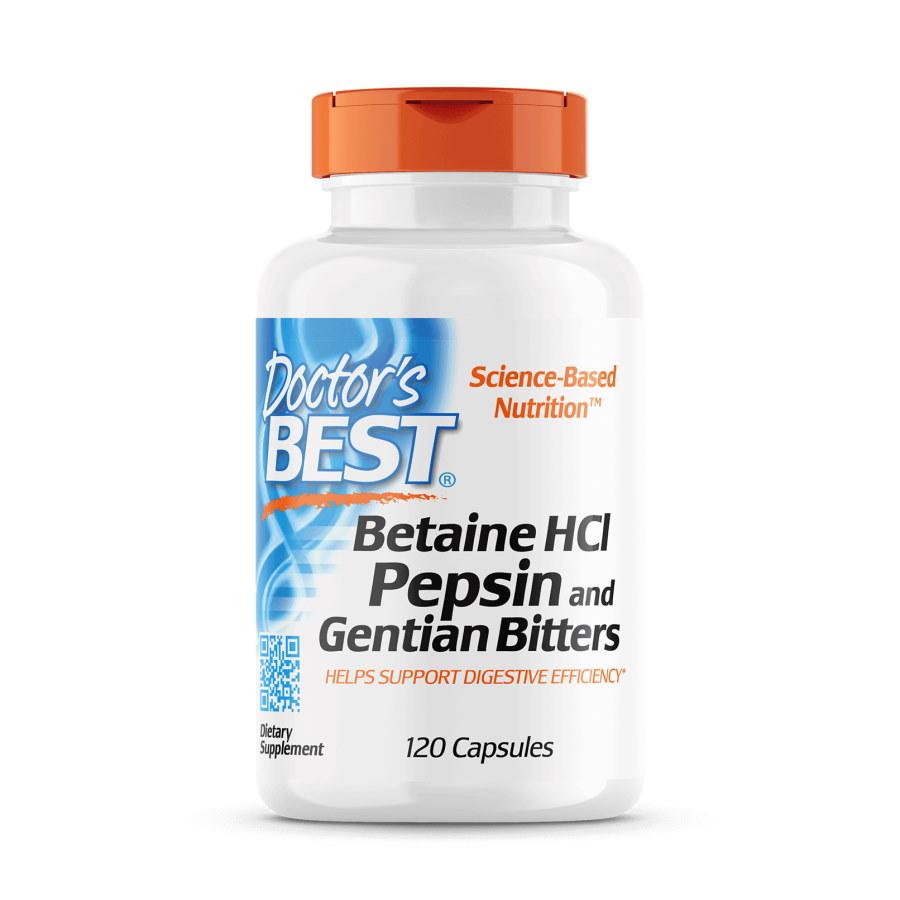 Пробіотики і пребіотики Doctor's Best Betaine HCL Pepsin and Gentian Bitters, 120 капсул EXP