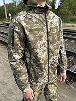 Тактическая куртка soft shell на микрофлисе пиксель Куртка влагоустойчивая демисезонная пиксель