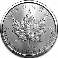 Серебряная монета Кленовый лист, Канада, 2023. Уникальная: с годами правления Елизаветы II