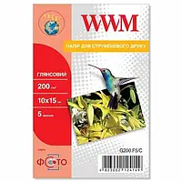 Фотобумага WWM A6 (10x15) глянцевая, 200 г/м2, 5 л., (G200.F5/C)