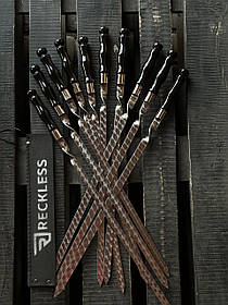 Шампур люля кебаб  Reckless Vavilon преміум  з дерев'яною ручкою  740*3*15 мм з нержавіючої сталі набір 10 шт в чохлі .