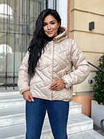 Модная женская короткая стеганая куртка ассиметрия с капюшоном. Силикон 150. Размеры 48-50, 52-54, 56-58