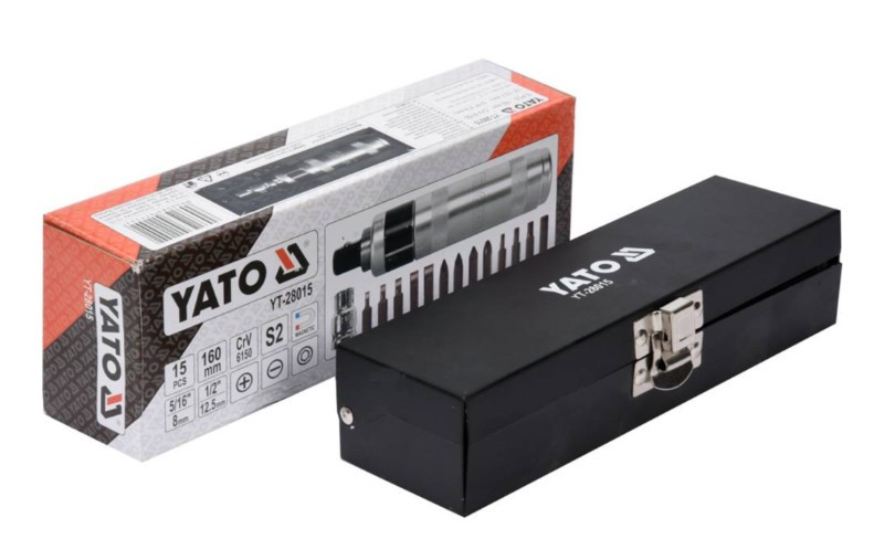 Викрутка ударна 160мм, с набором біт 13 шт., металевий корпус, кейс Yato YT-28015