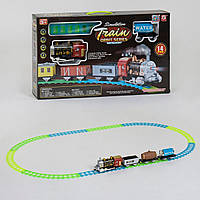 Залізниця дитяча 3367-3366 на батарейках, потяг зі звуком, світлом прожектора і димом, 14 деталей, в коробці