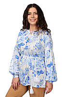 Льняная блуза «Квитка» голубой принт