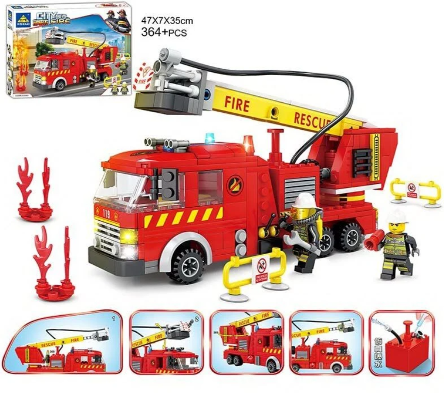 Конструктор для хлопчика Пожежна бригада 80538 (364 деталі) Конструктор пожежна машина фігурки аксесуари