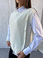Женская жилетка и рубашка классическая деловая офисная, комплект 2 в 1, молочная, серая, размер 42/46