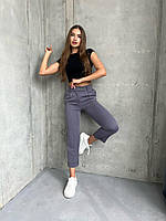 Укорочені жіночі штани з високою посадкою стильні зі стрілкою, колір графіт, розмір 42/44, 46/48