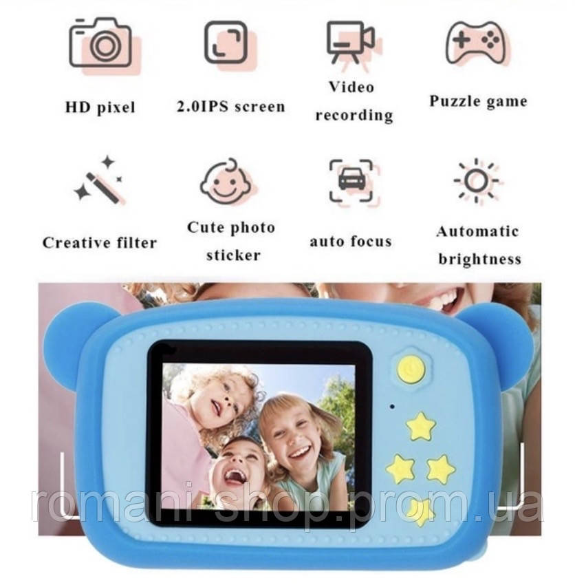 Детский цифровой фотоаппарат с видео Teddy в розовом и голубом цвете - фото 2 - id-p1893400626