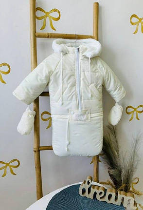 Зимовий дитячий теплий комбінезон-трансформер 3в1 на овчині: курточка конверт для ніг напівкомбінезон, фото 2