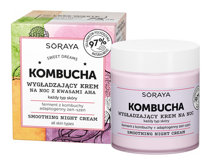 Нічний розгладжуючий крем для обличчя з АНА кислотами Soraya Kombucha