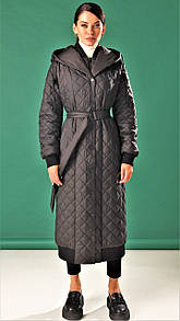 Плащ з манишкою жіночий довгий в стилі бохо чорний Marshal Wolf MKMO-203