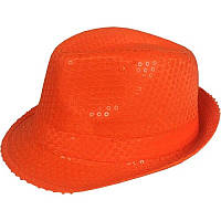 МОДЕЛЬ ТВИСТ, ТРИЛБИ. Оранжевая шляпа твист расшитая пайетками.